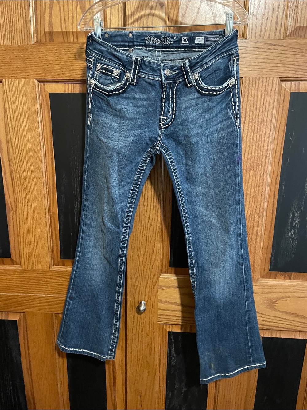 Miss Me Dark Blue Flare Jeansu with Contrast Stitching